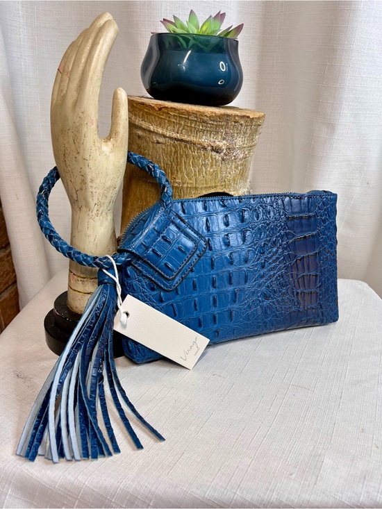 Virago Handbags - NWT Virago Collection Blue Crocodile Embossed Wristlet Clutch Tassel Bag